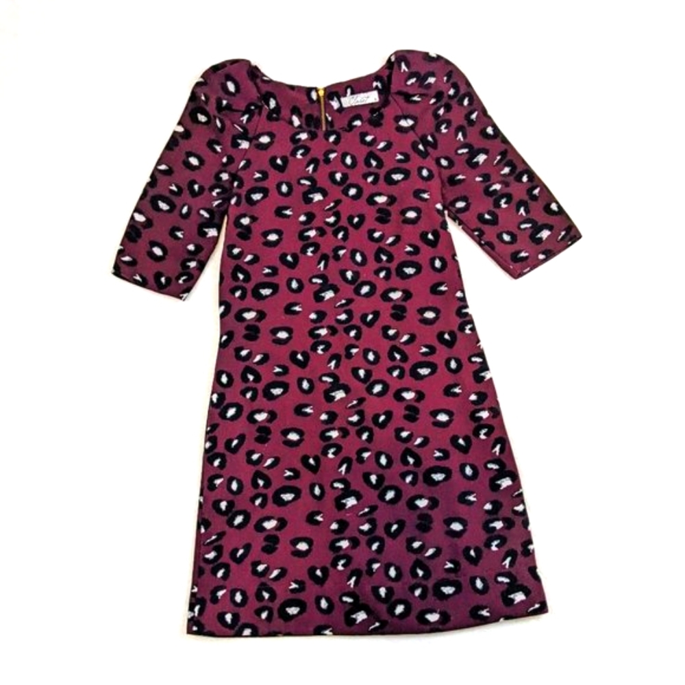 Closet London Dress Maroon Animal Print
